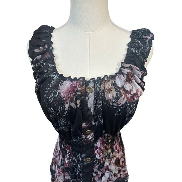 Lapis Anthropology Black Floral Pleated Ruffle Maxi Whimsigoth Dress Medium - Picture 2 of 16